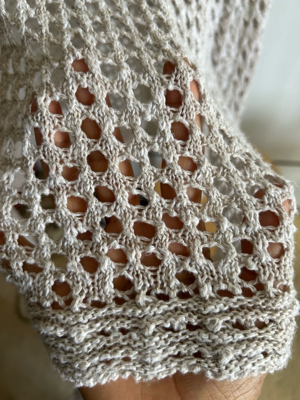 J. Jill Beige Crochet V-Neck Swim Coverup with Tie - Picture 9 of 10